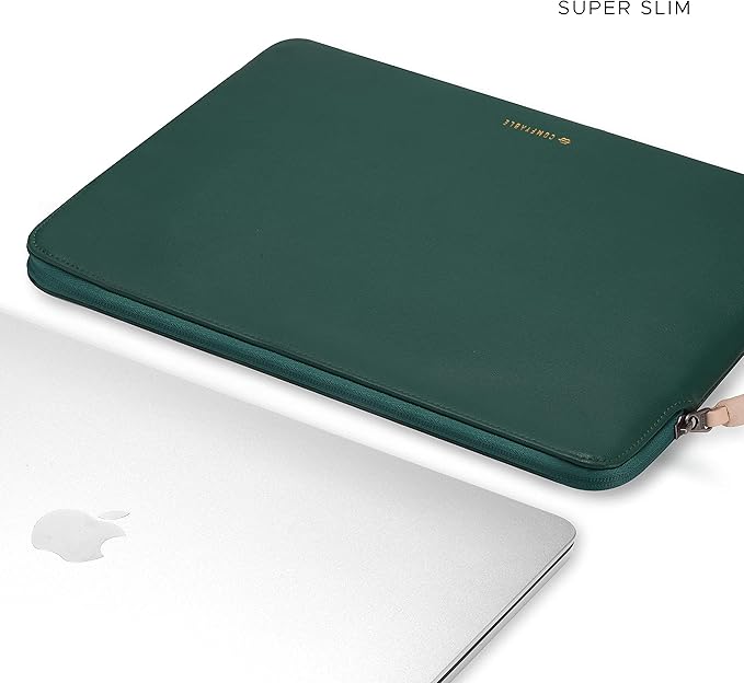 Comfyable Slim Protective Laptop Sleeve 14 Inch Snugly Compatible with MacBook Pro 14-inch M4 M3 M2 M1 Pro/Max 2024, PU Leather Bag Waterproof Cover Notebook Computer Case for Mac, Green