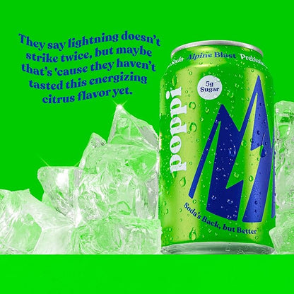 Poppi Sparkling Prebiotic Soda Beverage with Apple Cider Vinegar, Seltzer Water and Fruit Juice, Alpine Blast Flavor, 12 Fl Oz, Pack of 12, Packaging May Vary