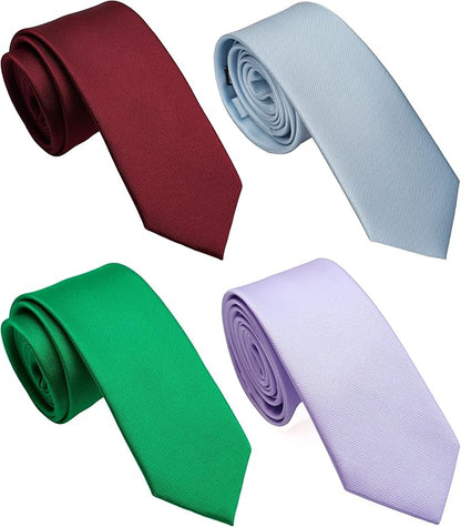Skinny Solid Ties for Men, 2.5 inch Slim Plain Neckties 4-Pack
