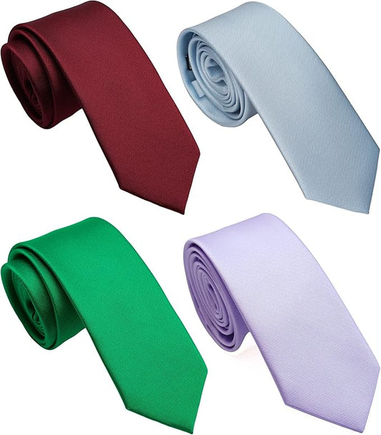 Skinny Solid Ties for Men, 2.5 inch Slim Plain Neckties 4-Pack