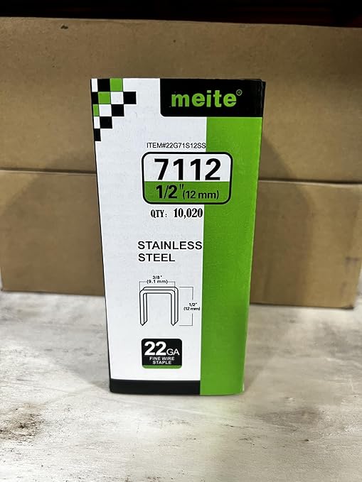 meite 71/12 22 Gauge 304 Stainless Steel Upholstery Staples, 3/8-Inch Crown with 1/2-Inch Leg Length, Heavy Duty Staples for Construction, Furniture, Crafts & DIY Projects (1 Box)