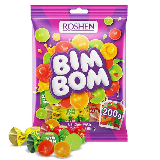 Roshen Bim Bom Hard Candy with Fruit Flavor Filling, Delicious, Flavorful hard Sweets Bulk Candy 16.51oz/468gr Pack of 1