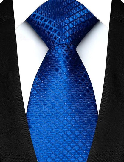 JEMYGINS Mens Solid Color Plaid Tie and Lapel Pin Necktie Pocket Square and Tie Clip with Sets for Business Casual 4PCS