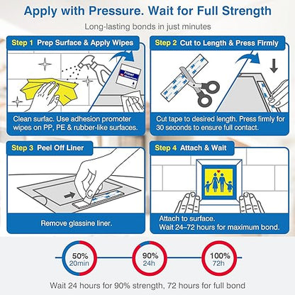 Double-Sided Removable Tape – 1" x 16.5 FT Heavy Duty PE Foam Mounting Tape with Adhesion Promoters – Wall-Safe Waterproof Damage-Free for Posters, Picture Hanging & Painted Walls