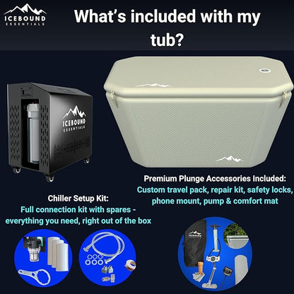 Ice Bath Tub with Water Chiller - 1HP Efficient Hot and Cold Water Chiller for Ice Bath - Premium Ice Bath Tub with Chiller - WiFi - Filter - Ozone/UV - Cold Plunge with Water Chiller
