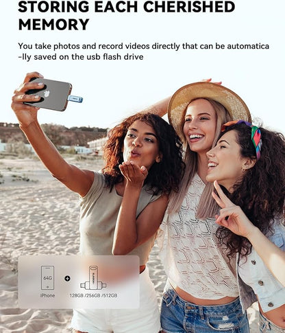 MFi Certified 512GB iPhone Photo Stick, USB Flash Drive for Photo/Video Backup, High-Speed Thumb Drive Compatible for iPhone/iPad/Android/PC (Blue)