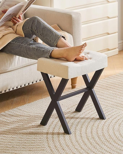 IBUYKE U-Shaped Linen Vanity Stool, Square Makeup Chair with X-Leg, Ottoman Seat Footrest Stool, Multi-Use as Small Side Table, for Bedroom, Living Room, Linen WBD018Y