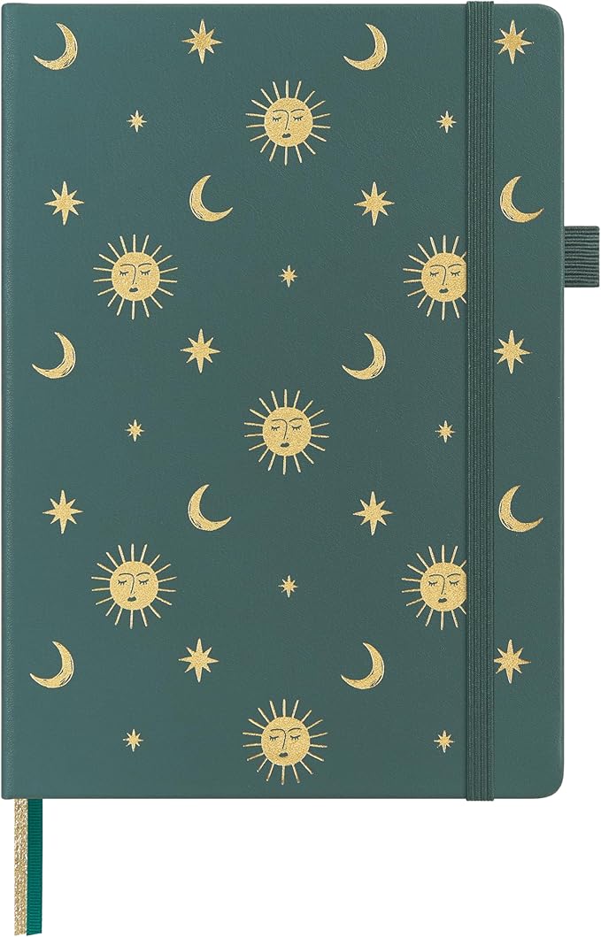 A5 Hardcover Bullet Dotted Journal, 160 Pages 100 gsm Thick Paper, 3 Sheets of Stickers Included - 5.7'' x 8'' (Celestial Green)