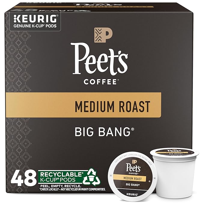 Peet's Coffee, Medium Roast Keurig K-Cup Pods - Big Bang 48 Count (1 Box of 48 Pods)