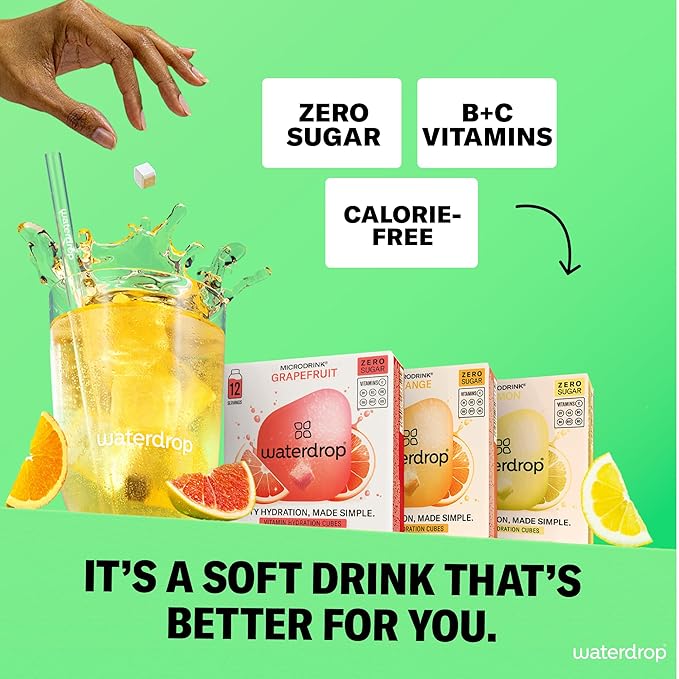 Waterdrop Hydration Cubes with Vitamin C, B3, B5 & Electrolytes, Orange, Lemon & Grapefruit Flavor Variety Pack, Flavored Water Enhancer Cubes for Still & Sparkling Water, Sugar Free, Vegan, 36 Count