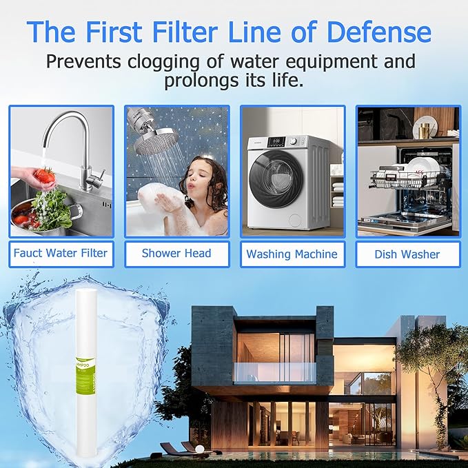 5 Micron Whole House Water Filter Cartridge, Sediment Filters for Well Water, Universal Replacement for Any 20 inch Silm Housings - 20" x 2.5" Cartridges - Pack of 6