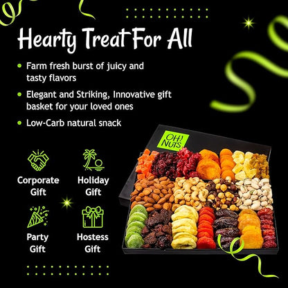 Oh! Nuts Dried Fruit and Nut Gift Basket - XL 18 Variety Gourmet Assorted Fruits and Nuts Gift Baskets - Holiday Gift Box - Food Snack Box for Birthday, Corporate - Gift for Men, Women