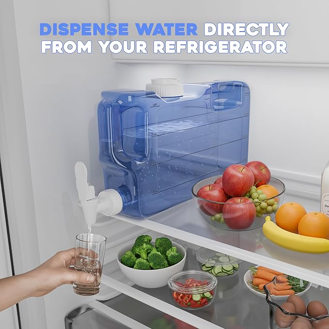 Refrigerator Drink Dispensers 1.1 Gallon Bottle with Spigot - BPA Free Plastic Water Jug Leak-Proof | Fridge Beverage Drink Dispenser for Parties, Convenient Handles