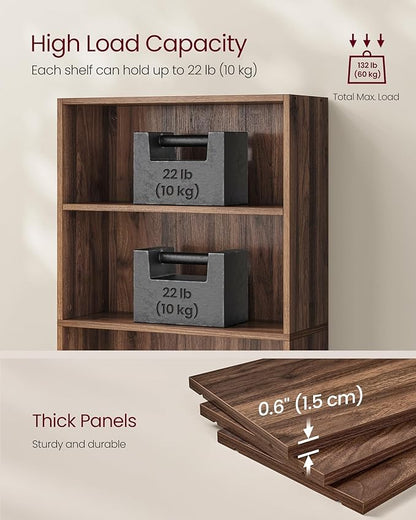 VASAGLE Custos Collection - Bookshelf, 5-Tier Bookcase, Book Shelf, Open Storage Shelf, 9.4 x 23.6 x 52.8 Inches, for Living Room, Home Office, Dinning Room, Natural Walnut ULBC165K01