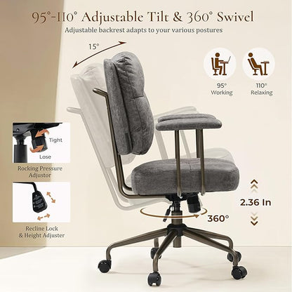 EUREKA ERGONOMIC Becky Home Office Desk Chairs Leather, Comfy Office Chair with Lumbar Support and Arms, Mid-Back, Comfortable Thick Cushion, Height Adjustable, Mid-Century Modern, Gary