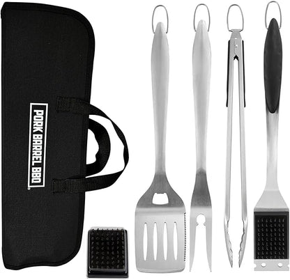 Pork Barrel BBQ Tool Set Grill Kit - Premium Stainless Steel BBQ Grill Accessories, Grilling Tools & BBQ Accessories for Outdoor Grill - Perfect BBQ Tools and Grilling Gifts for Men