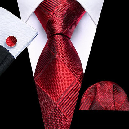 Barry.Wang Tie Sets for Men Silk Solid Necktie Stain Ties Handkerchief Pocket Square Cufflinks Wedding Business Dyed