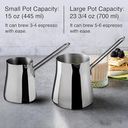 Crystalia Turkish Coffee Pot 18/10 Stainless Steel, Stove Top Tea Maker, Milk Warmer, Greek Arabic Coffee Cezve Briki, 23 2/3 oz (700 ml) (Silver, Large)