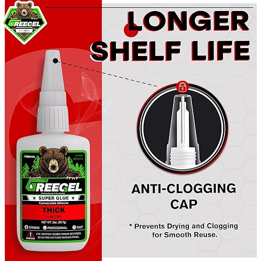 Super Glue Thick for Metal, Wood, Rubber, Glass, Super Control Cyanoacrylate Adhesive (CA) Instant Glue 2 Oz - Clear Superglue with Extra Gel for Carpentry & Crafts Repair (1 Pack)