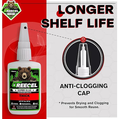Super Glue Thick for Metal, Wood, Rubber, Glass, Super Control Cyanoacrylate Adhesive (CA) Instant Glue 2 Oz - Clear Superglue with Extra Gel for Carpentry & Crafts Repair (1 Pack)