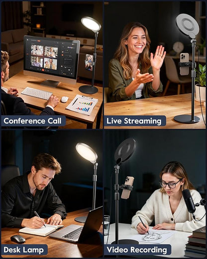 Dimmable Ring Light with Stand for Desk, Adjustable Desk Light for Video Recording, 30 Light Modes Video Conference Lighting, Zoom Lighting for Computer, Webcam, Podcast, Calls, Home Office, CRI 97.8