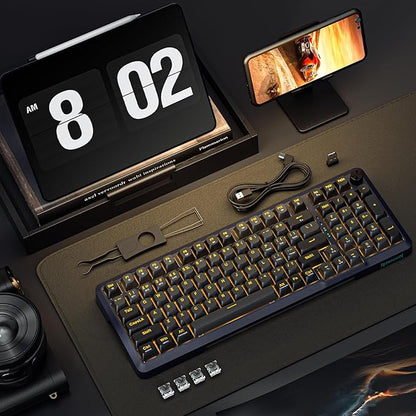 Redragon Wireless Mechanical Keyboard, 3 Mode Gasket Mounted RGB Gaming Keyboard with Volume Knob, Pre-Lubed Linear Switches, MDA-Profile, 98 Keys Hot Swappable Creamy Keyboard for PC/Tablet/Xbox/PS4