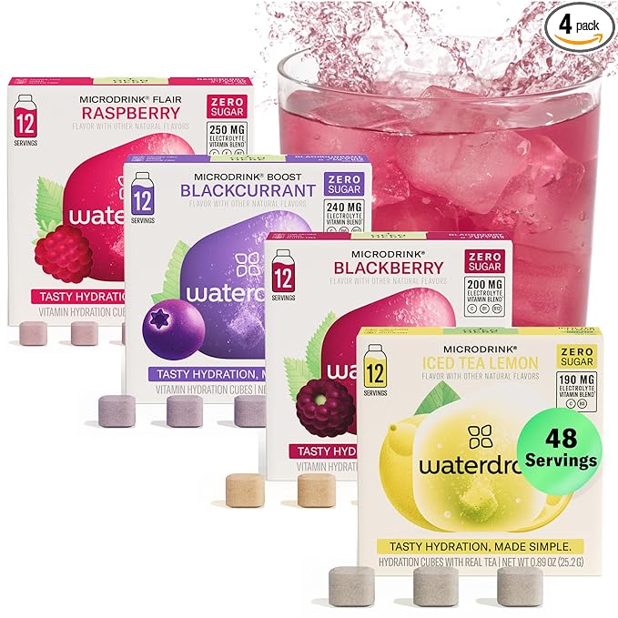 Waterdrop Hydration Cubes With Vitamin C, B Vitamins and Electrolytes, 4 Flavor Electrolyte Variety Pack, Flavored Water Enhancer Cubes for Still & Sparkling Water, Low Calorie, Sugar Free, 48 Count