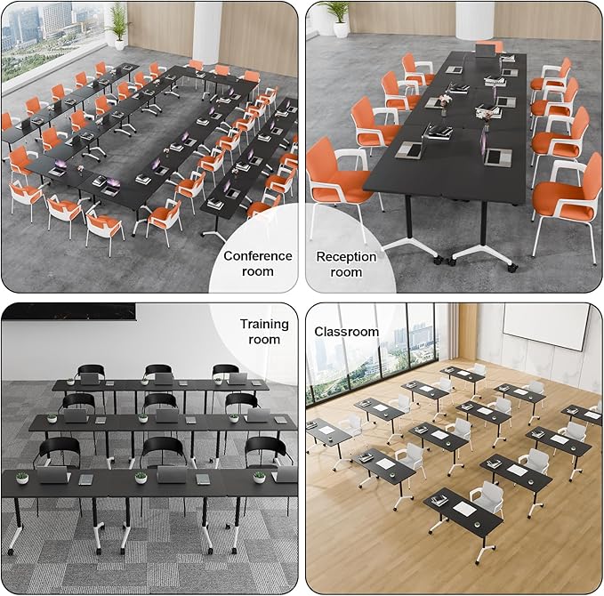 Folding Conference Table, 6 Pack Foldable Rolling Conference Room Tables Meeting Seminar Table Modern Conference Training Table for Office Classroom(Black, 70.8IN, 4)