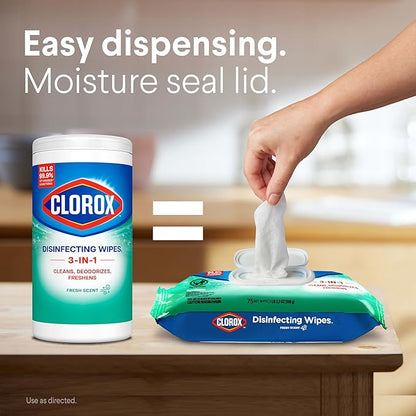Clorox Disinfecting Wipes Flex Pack, Bleach Free, Fresh Scent, 75 Count, Pack of 3 (Pack May Vary)