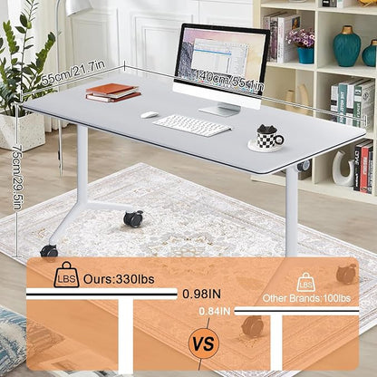 Conference Room Table, 55 Inch Folding Conference Tables with Wheels, Modern Office Meeting Table, Easy Flip & Nest Design, Rectangular Seminar Tables with Metal Frame for 2-24 People(A 4PCS)