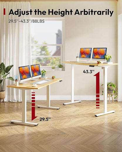SANODESK Electric Standing Desk 48 x 24 Inches Whole-Piece Desktop Height Adjustable Stand Up Desk w/6-Button Controller Ergonomic Computer Desk for Home Office, White Frame + Natural Tabletop