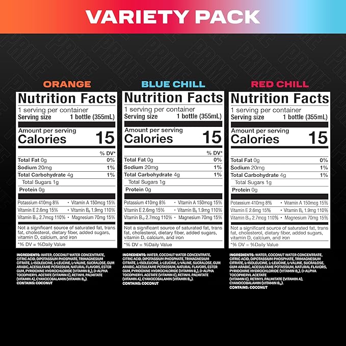 Prime ICE Hydration Variety Pack Smooth & Refreshing Low-Calorie Sports Drink with 10% Coconut Water, 500+ mg Electrolytes & Zero Added Sugar, 12 fl oz Bottles, Pack of 15
