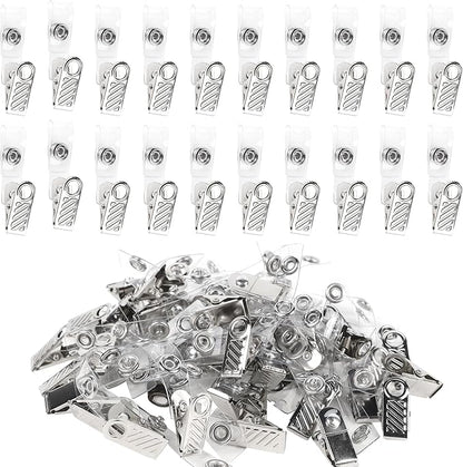 Happy Trees 50 Pcs Metal Badge Clips with Clear PVC Straps, ID Holder Clip for Badge Holders, Name Tags, ID Cards, Work Badges