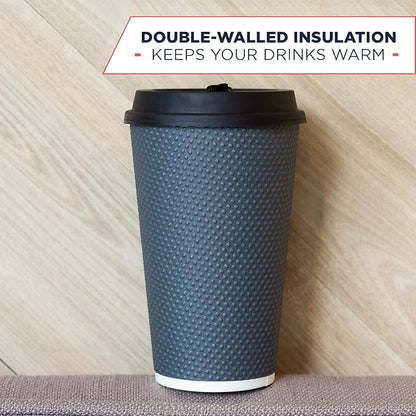 To Go Coffee Cups With Lids - 16 oz Disposable Coffee Cup With Lid (60 Set). Large Togo Travel Paper Hot Cups Insulated For Hot, Cold Beverage Drinks, No Sleeves Needed (Dusk Grey)
