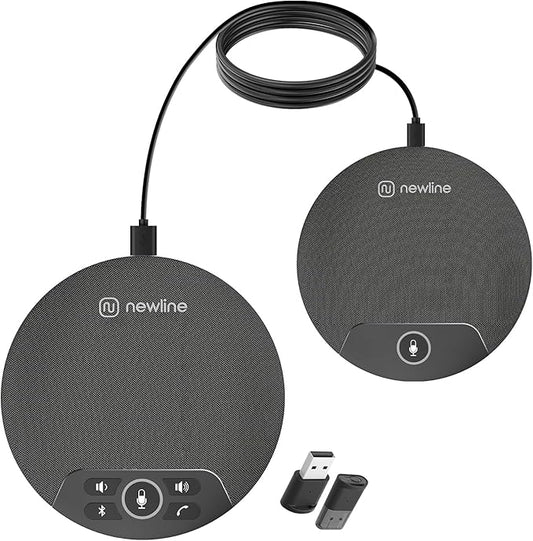 N newline Conference Speaker and Microphone, 2pk Bundle Conference Microphone w/Daisy Chain, 360° Voice Pickup, Noise Reduction, Bluetooth Speakerphone for Large Meetings Team Zoom, NewPie 90
