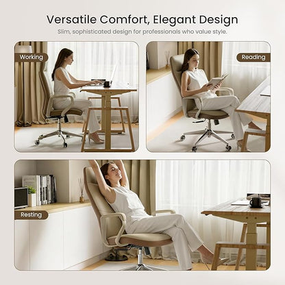 EUREKA ERGONOMIC Clara Executive Office Chair, Modern Leather Desk Chair with Back Support, Aesthetic Home Office Chair with 3-Position Recline Lock(Pack of 5, Beige-Brown)