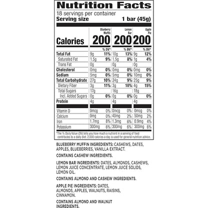 LARABAR Fruit & Nut Bars Variety Pack 18 Count (1.6 oz Each), Blueberry Muffin Lemon Apple Pie, Vegan Gluten Free Dairy Free Plant Based, Granola Snack Bars Breakfast Snacks For Adults
