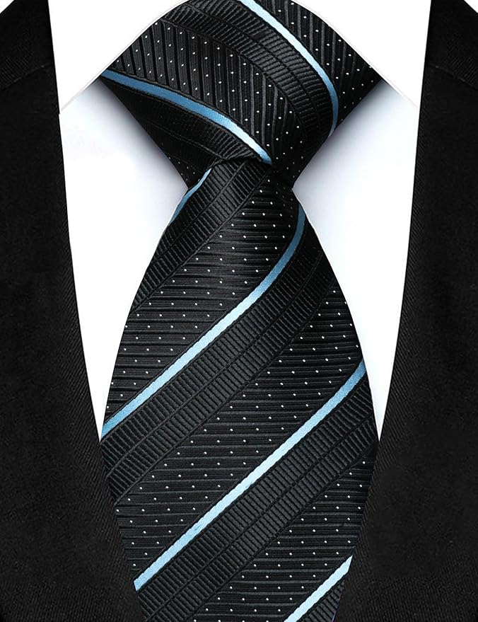 JEMYGINS Mens Striped Tie and Lapel Pin Necktie Pocket Square with Tie Clip Sets for Business Casual 4PCS