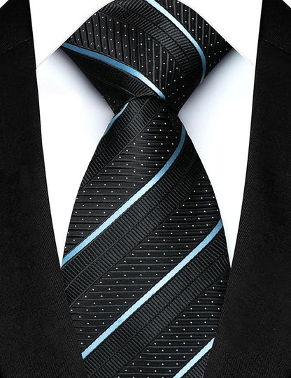 JEMYGINS Mens Striped Tie and Lapel Pin Necktie Pocket Square with Tie Clip Sets for Business Casual 4PCS