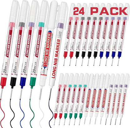 24 PCS Long Head Deep Hole Marker Pens,20mm Long Nib Marker, Longs Nose Markers, Waterproof Construction Markers Marking Tool,Permanent Markers Carpenter Ink marker Pens,Metal marking Pens