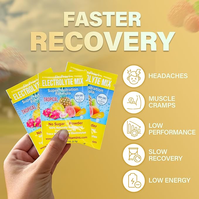 Dr. Price’s Electrolytes Powder Packets | Tropical 30 Servings | Sugar Free Hydration Packets with 72+ Trace Minerals | Keto, Vegan, Electrolyte Drink Mix | Doctor-Formulated, Made in USA