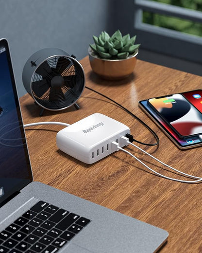 USB Charger Station, SUPERDANNY 8-Port Desktop Charging Station for Multiple Devices, Compatible with iPhone 11/X/Xs/Max/XR/SE/8/Plus, iPad Pro/Air/Mini, AirPods, Galaxy S10 Note, LG, and More, White