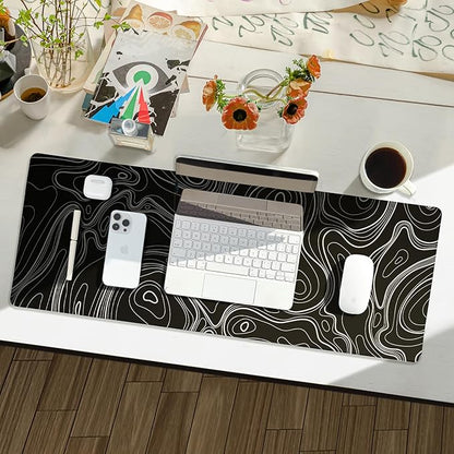 Waterproof Large Gaming Mouse Pad with Durable Stitched Edges, Non-Slip Rubber Base, Grainy Jacquard Mouse Mat Desk Pad for Home Office Gaming, 31.5''x11.8''x0.12'', Topographic Map White