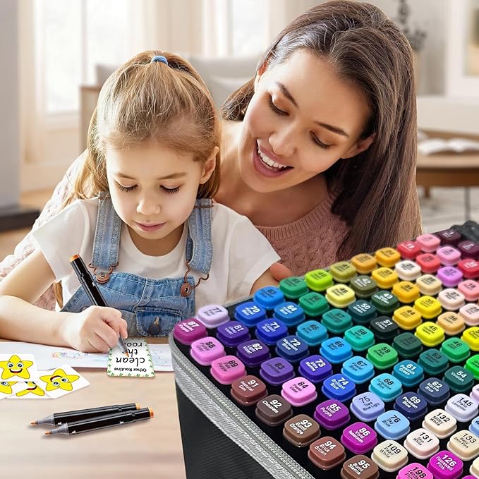 204-Color Dual-Tip Markers Set with Shoulder Bag - Art Markers for Coloring, Drawing & Sketching -Gift for People Who Love Art.(204)