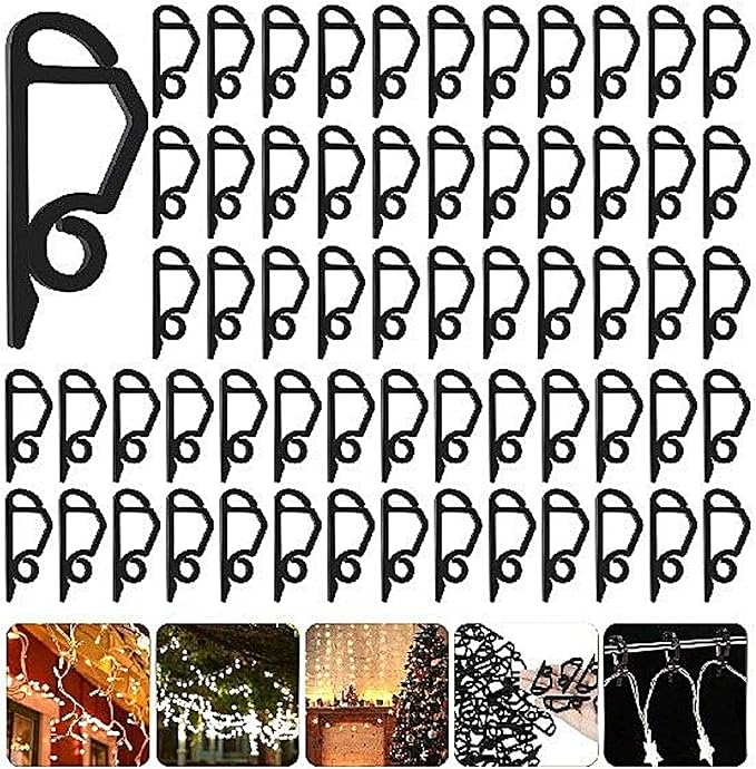 120 Pcs Christmas Light Clips Outside Gutter Hooks - Plastic Holiday Gutter Light Weatherproof Hooks for Halloween Christmas Roof Tree Hanging Outdoor Decoration String Lights (Black)