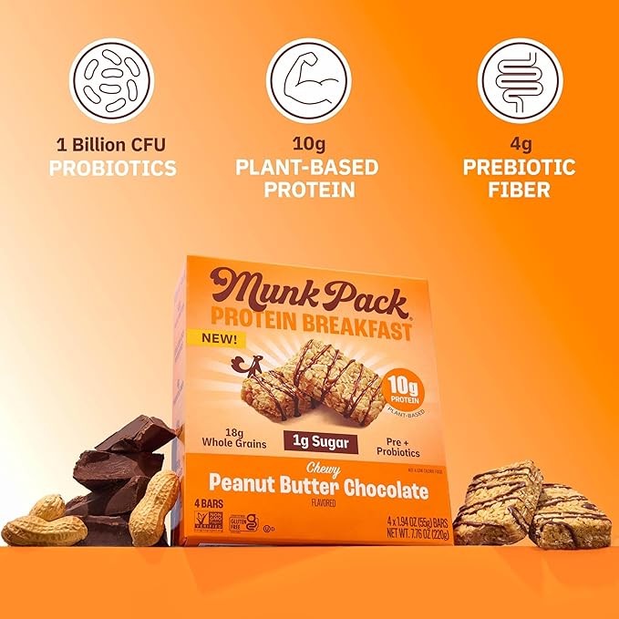 Munk Pack Variety Pack Probiotic Protein Bars Stocking Stuffers | 10g Plant Protein, 1g Sugar, 6g Fiber |Diabetic-Friendly Ideal Breakfast Bars - On-the-Go Snacks, Gluten-Free, Non-GMO | 12 Count