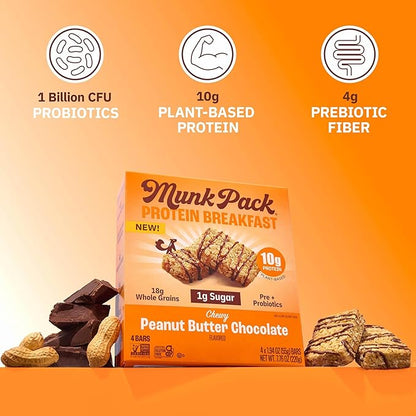Munk Pack Variety Pack Probiotic Protein Bars Stocking Stuffers | 10g Plant Protein, 1g Sugar, 6g Fiber |Diabetic-Friendly Ideal Breakfast Bars - On-the-Go Snacks, Gluten-Free, Non-GMO | 12 Count