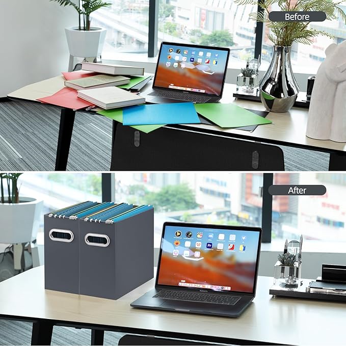 Oterri Cardboard File Organizer Box for Hanging File Folders Letter Size,File Box for Computer Desk,File Cabinet,Working Home,Office,Classroom (Dark Grey, Letter Size - 2 Packs)