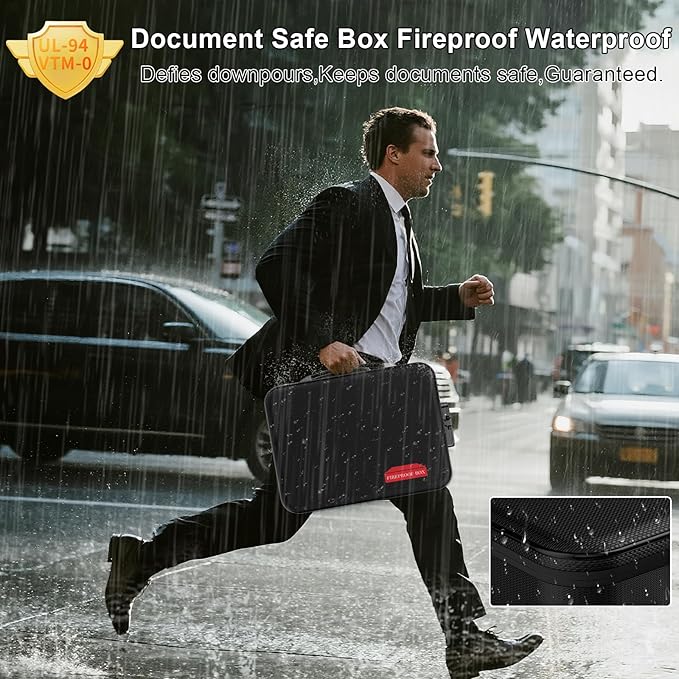 Fireproof Document Box With Combination Lock,Hard Case File Organizer Heat Insulated And Waterproof,Portable Home Travel Safe Storage Box For Important Documents Laptop,Files More