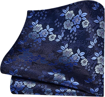 GUSLESON 3.15"（8cm） Mens Floral Tie and Lapel Pin Necktie Hankerchief Cufflinks Set for Men
